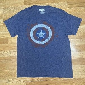 Marvel Blue Tee Shirt Size Large Captain America Shield Vintage Look